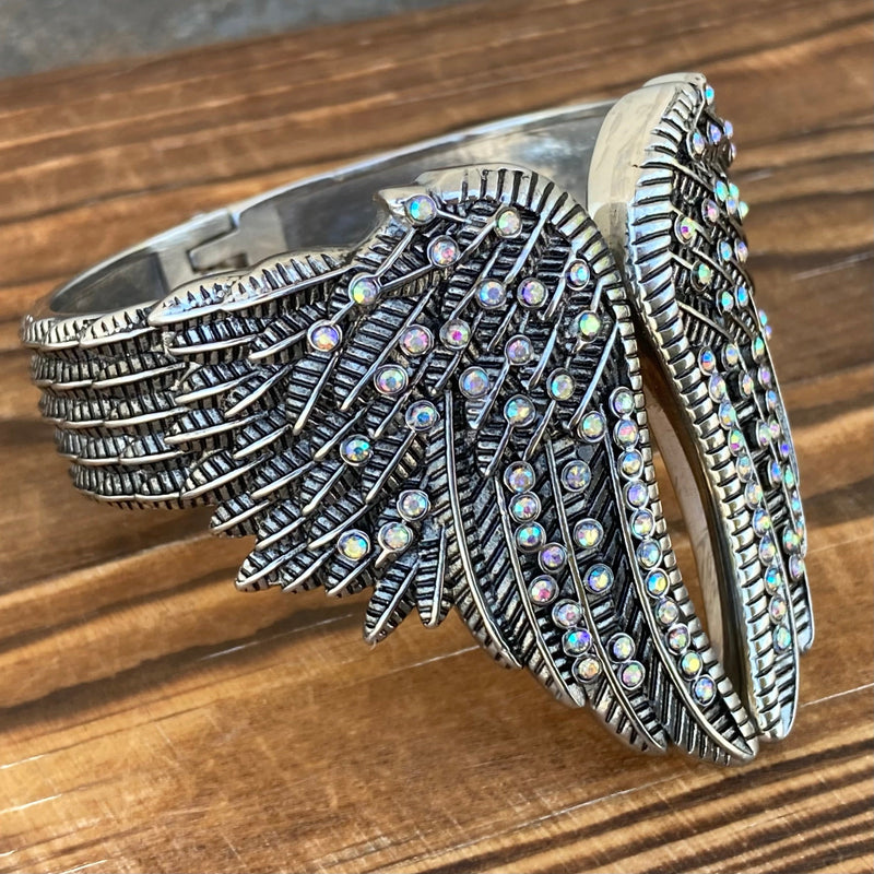 angel heart wing cuff bracelet double wing rainbow stone aw01